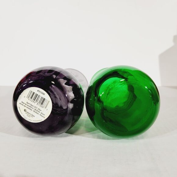 Indiana Glass Anchor Glass Vase Lot of 2 Plum Swirl Forest Green Vtg 6 1/4in USA - Picture 7 of 11